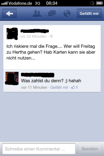 Screenshot von Facebook (amateurhafte Unkenntlichmachung von mir)